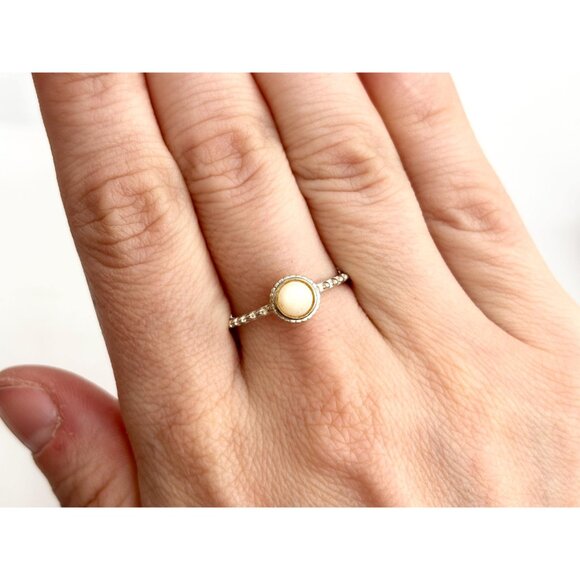 Beaded Mother of Pearl Domed Southwest 925 Sterling Silver Vintage Ring - sz 8 - Picture 9 of 12